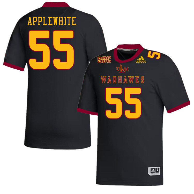 #55 David Applewhite Louisiana-Monroe Warhawks College Football Jerseys Stitched-Black